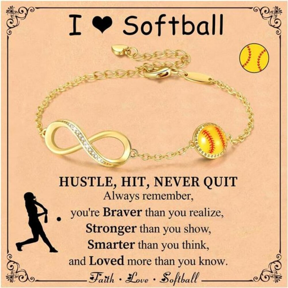Gold Infinity Sports Bracelet Adjustable Jewelry Gift for Women Girls Softball